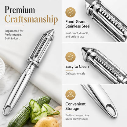 Stainless Steel Julienne Peeler, 3-in-1 Vegetable & Potato Peeler