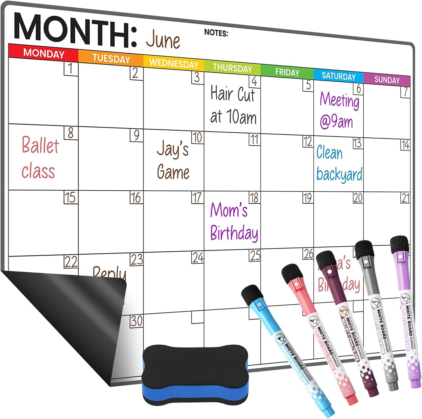 Fridge Calendar Acrylic 17x12”, Start Monday | Magnetic Calendar for Refrigerator | Acrylic Dry Erase Whiteboard Calendar for Fridge | Family Schedule Board with 5 Markers & Eraser by Freedom Mastery