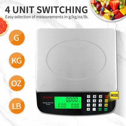 Large Digital Kitchen Scale 30KG Commercial Food Scale 66LB for Baking Bread Meat Stainless Steel Price Computing Scale LCD Display,Prep Counting Scale for Parts and Coins Adapter Included