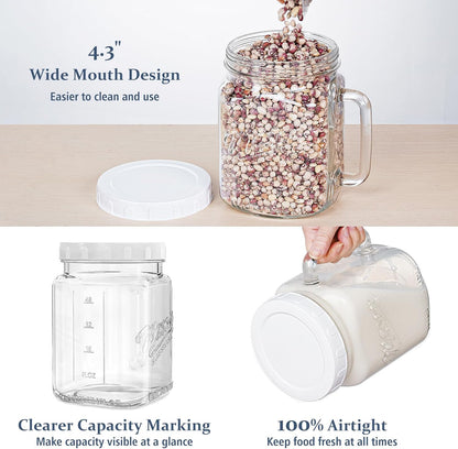 Folinstall 74 oz/2160 ml Glass Jar with Lid, Wide Mouth Airtight Glass Storage Jar, Quart Pantry Organization Mason Jar For Fridge, Food Storage Container For Sugar, Flour, Pickle, Coffee, Candy