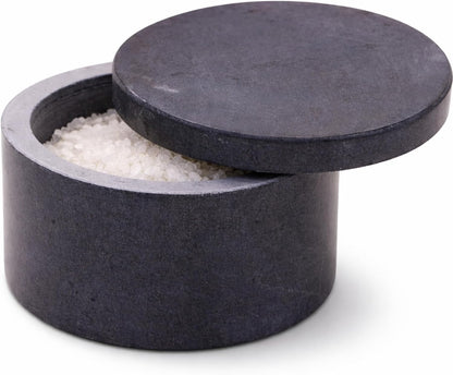 Round Marble Salt Box With Lid, 3.5" x 2"