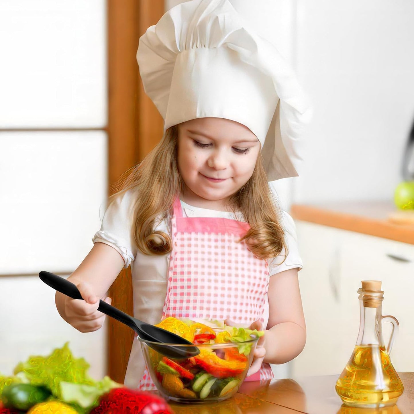 GEEKHOM Silicone Cooking Spoons, 4 Pieces 8" Heat Resistant Silicone Kitchen Utensils Set Serving Stirring Spoons for Non Stick Cooking, Mixing, Basting, Baking, Black+Red+Gray+Blue