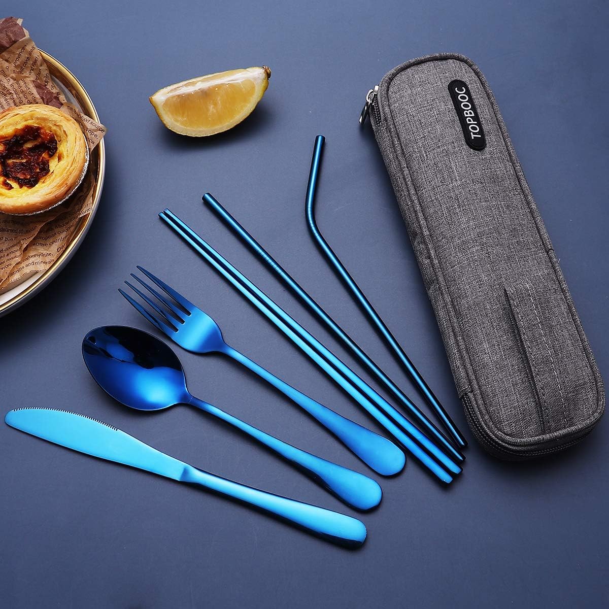 Portable Stainless Steel Flatware Set, Travel Camping Cutlery Set, Portable Utensil Travel Silverware Dinnerware Set with a Waterproof Case (Pink)