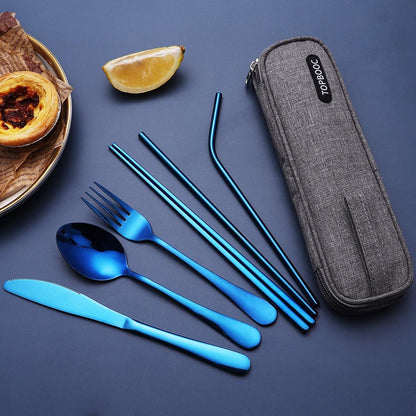 Portable Stainless Steel Flatware Set, Travel Camping Cutlery Set, Portable Utensil Travel Silverware Dinnerware Set with a Waterproof Case (Pink)