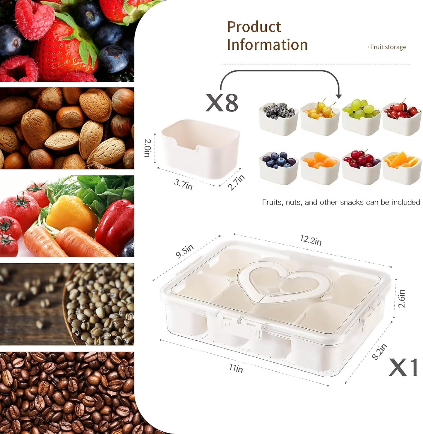 6-Compartment Snackle Snack Bowl with Lid-Microwave & Dishwasher Safe Divided Serving Bowl for Fruit,Veggies & Snacks-Portable Snack Organizer for Picnics,Road Trips & Parties (1 pcs 6 Compartment)