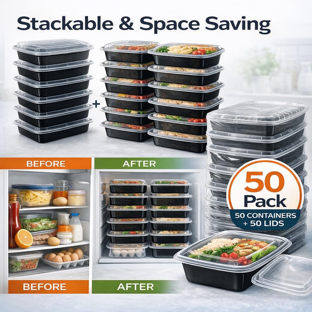 4U'LIFE 28 oz [Pack of 12] 2-Compartment Meal Prep Containers, Bento Boxes With Clear Lids