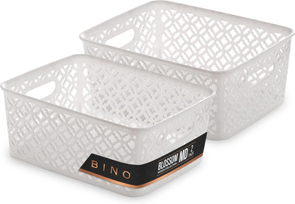 BINO l Plastic Storage Baskets, Large - Grey l THE BLOSSOM COLLECTION l Multi-Use Organizer Bin l Built-in Handles l Plastic Woven Basket for Organizing l Pantry & Home Organizing Basket