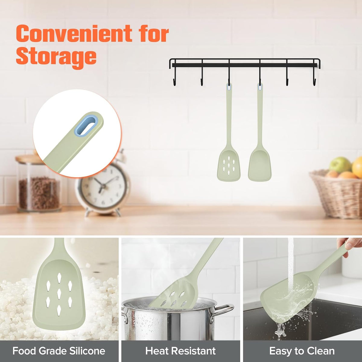 Silicone Spatula Set of 2 Pack, Heat Resistant Solid&Slotted Turner (WHITE)
