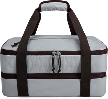 Trunab Insulated Casserole Carrier for Hot or Cold Food, Double Thermal Food Containers, Fit 9x13 Inches Baking Dish Foil Pans, For Picnic Cookouts, Potluck Parties, Beach,Beige (Beige)