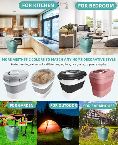 20-30 Lbs Rice Storage Container,Collapsible Food Storage Containers with Rolling Wheel Airtight Locking Lid,Flour Storage Container with Cup and Scoop,Suitable for Food,Rice,Pet Food,Flour