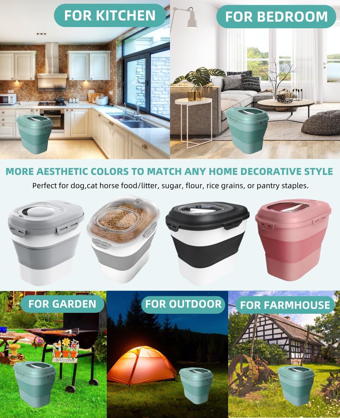 30-35 Lbs Dog Food Storage Container Collapsible Dog Food Container with Airtight Lids, Wheels, Scoop and 2pcs Food Storage Containers, Large Pet food storage for Dog, Cat