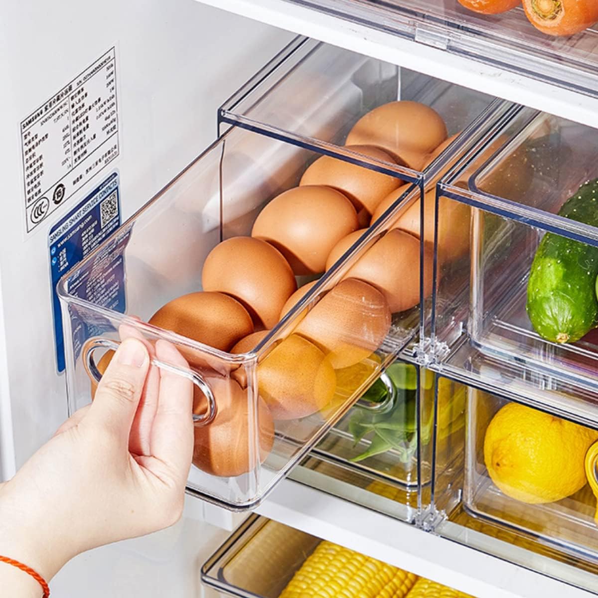 3Pack Fridge Organizer Drawer Divider Cube Pull-Out Bins Clear Food Container Refrigerator Storage box Produce Saver for Pantry Kitchen Cabinet