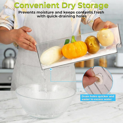 4Pack Fridge Organizer, Stackable Refrigerator Organizer Bins, Reusable Food Storage Containers, BPA-Free with Drain Tray for Bathroom, Kitchen, Refrigerator, Pantry (4 Drawers, Large, Medium)