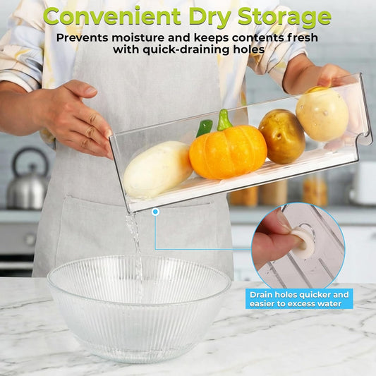 4Pack Fridge Organizer, Stackable Refrigerator Organizer Bins, Reusable Food Storage Containers, BPA-Free with Drain Tray for Bathroom, Kitchen, Refrigerator, Pantry (4 Drawers, Large, Medium)