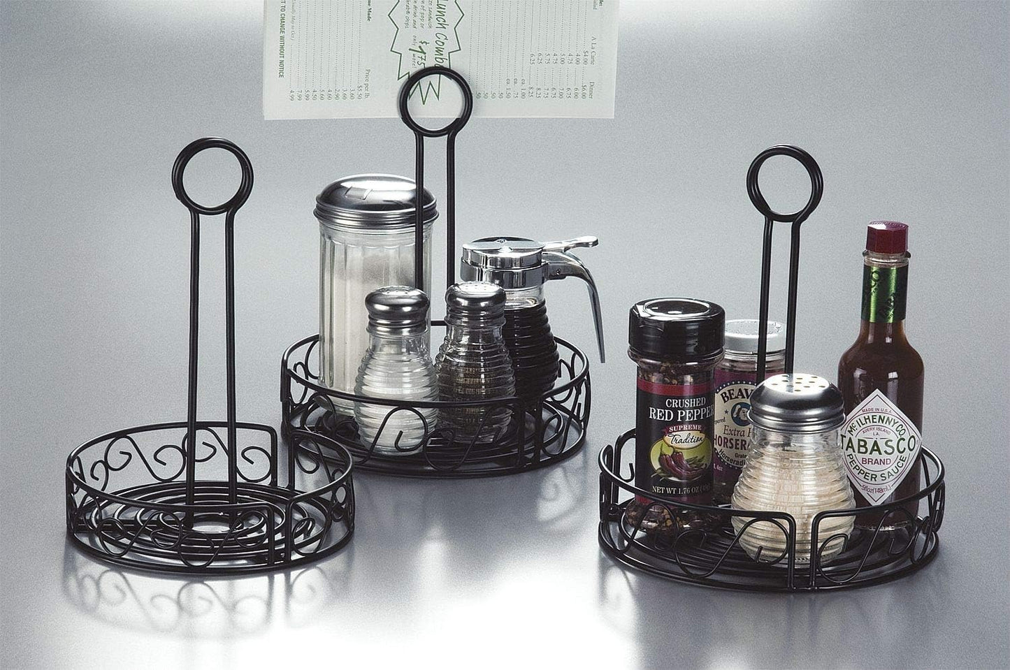 American Metalcraft WBCC6 Wrought Iron Condiment Rack with Scroll Design, 6-1/4-Inch, Black