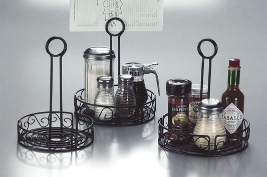 American Metalcraft WBCC6 Wrought Iron Condiment Rack with Scroll Design, 6-1/4-Inch, Black