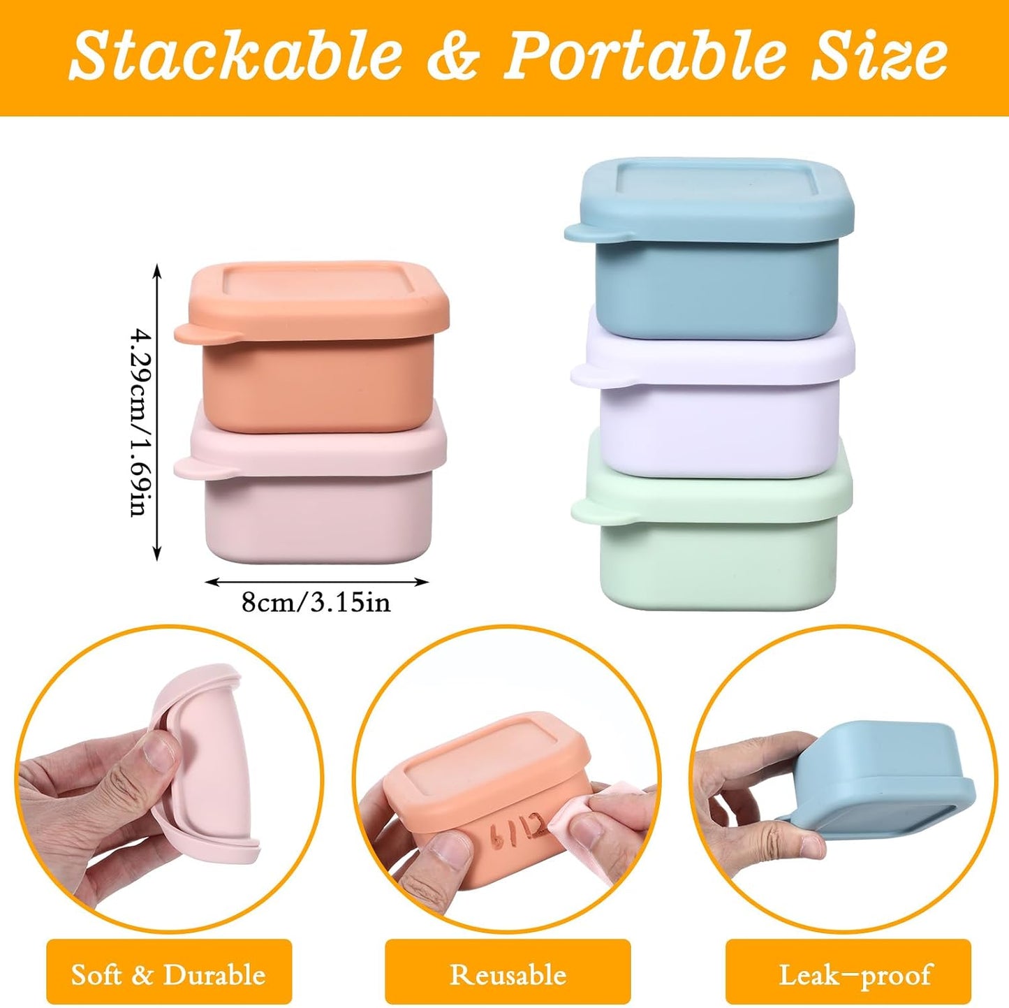 10 Pack 6 oz Silicone Snack Containers, Reusable Small Containers with Lids, Reusable Meal Prep Silicone Containers Lunch Box Bento Box Set