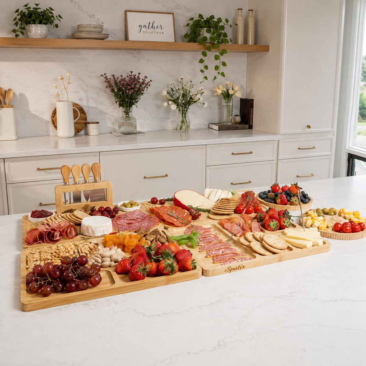 SPATIX Bamboo Charcuterie Boards Set Large Cheese Board Set with Charcuterie Accessories Perfect Birthday Gifts for Couple and House Warming Gifts New Home Gift