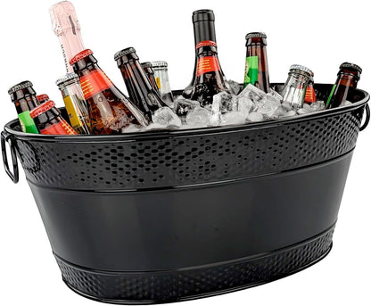 BREKX White Drink Cooler for Parties, Sealed Leak & Rust Resistant Galvanized Tub, Large Ice Bucket and Drink Bucket with Handles, 15 Quarts (4 Gallon), Oval Bucket with Easy to Clean Glossy Finish