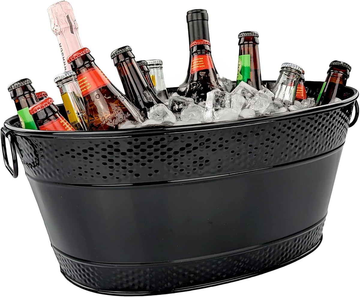 BREKX Black Galvanized Beverage Tub for Parties, Medium (4 Gal), Oval