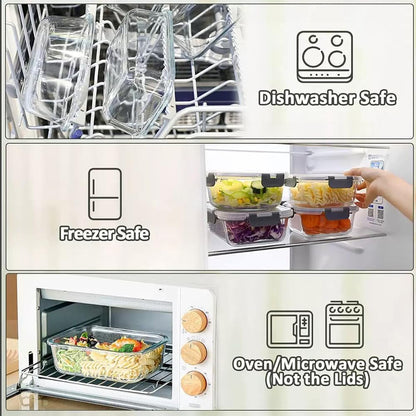 5 Pack 37oz Large Glass Food Storage Containers with Lids, Lunch Meal Prep Containers Boxes with Leak Proof Lids for Oven Freezer Microwave, Dishwasher Safe