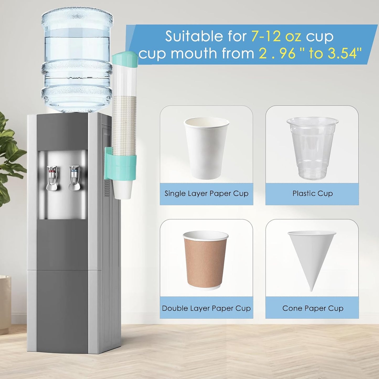 Cup Dispenser Water Dispenser Cup Holder Pull Type Paper Automatic Remover 7oz - 12oz Cone or Flat Bottom Cups for Home Office Hospital (Black, Large)