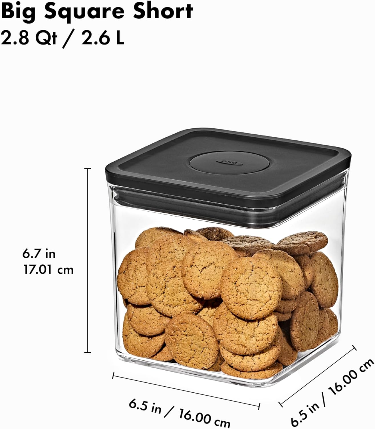 OXO Good Grips POP Container - Airtight Food Storage - Big Square Short 2.8 Qt Ideal for 5 lbs of sugar, cookies or crackers
