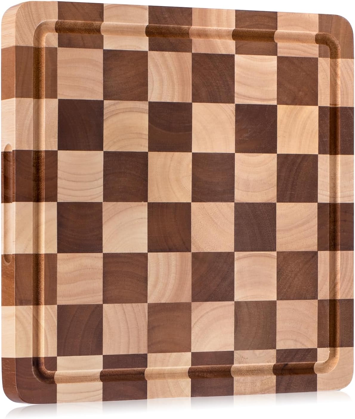 Cutting Board Set of 2 – Checkered Wood & Acrylic Cutting Board with Counter Lip for Kitchen Counter, Wood Checkerboard Chopping Board with Juice Grooves for Vegetables, Fruits, Meat