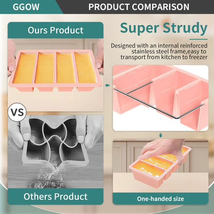 Silicone Freezer Tray for Sauce Cube: GGOW Silicone Freezing Tray for Broth Soup Storage - Freeze 250mL 125mL Souped Portion