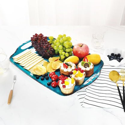 TP Large Serving Trays with Handles, 19" x 12" Melamine Serving Platters for Food, Turkey, Set of 2 Rectangular Trays for Party, Pure White
