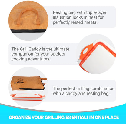 Collapsible BBQ Prep Tub & BBQ Resting Bag - Multi-Function Foldable Cutting Board, BPA Free Portable Silicone Dish Bowl, Leak Free Drain Hole for Meal Prep, Marinating, Food Storage(Orange)