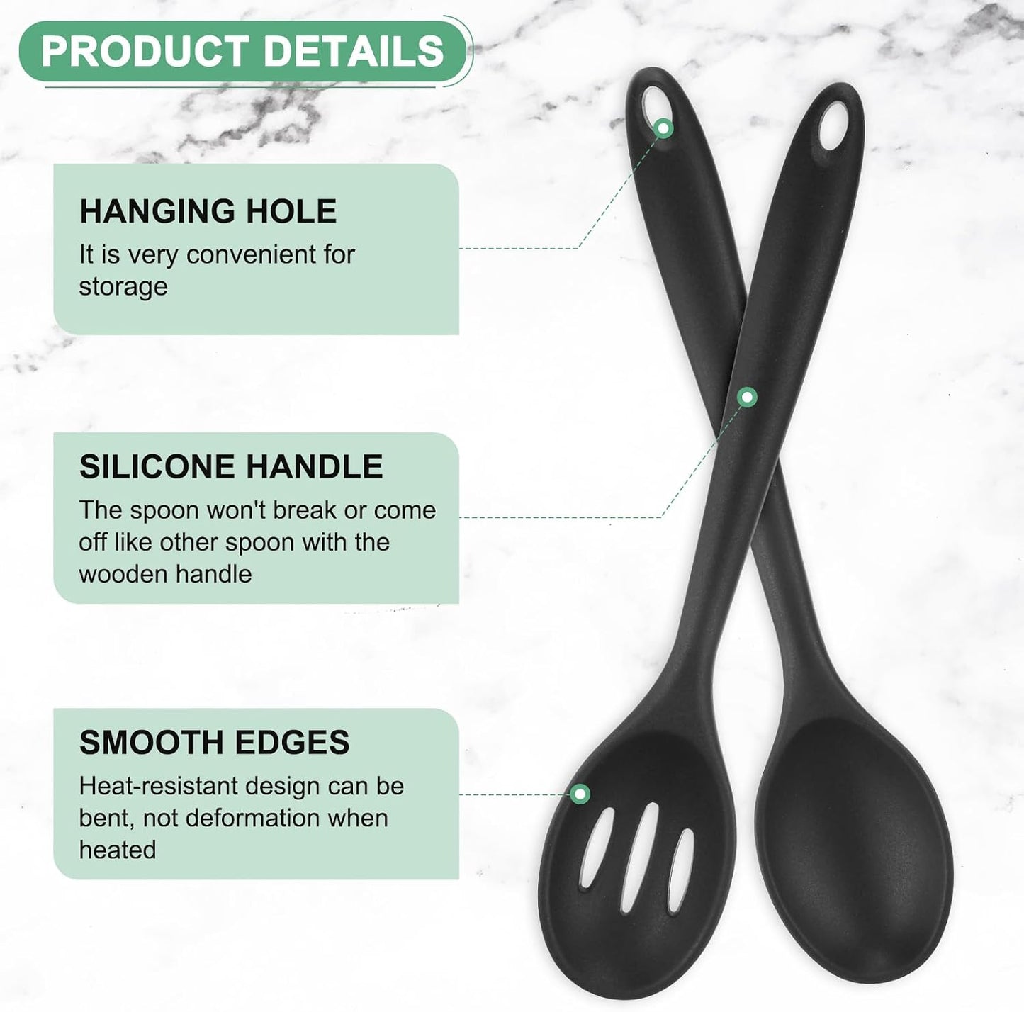 M METERXITY 2-Pack Silicone Cooking Spoons, 10.6" Mixing Nonstick Slotted and Solid Serving Spoons, Heat Resistant Utensils for Kitchen/Cooking/Baking/Stirring