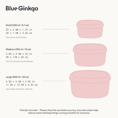 BLUE GINKGO Nesting Silicone Containers - Set of 3 Hard-Shell Silicone Food Storage Containers | BPA Free, Airtight, Dishwasher and Freezer Safe (6.7oz, 10oz, 20oz) - Green