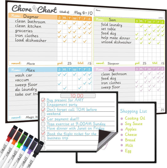 JJPRO Magnetic Dry Erase Monthly Calendar and Weekly Whiteboard for Fridge-Monthly Planner,Weekly Dry Erase Board for Refrigerators,One Bonus Notepad/to Do/Grocery List