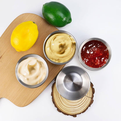 4 Pack Stainless Steel Sauce Dishes Mini Round Seasoning Bowl Sushi Dipping Bowls Appetizer Plates Individual Saucers Bowls Small Soy Sauce Dish 3.6 Inch Condiment Cups Small Metal Bowl (Sliver)