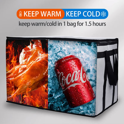 Bodaon Insulated Food Delivery Bag, XXXL Pizza Delivery Bags for Hot and Cold Food, Commercial, Large Capacity Reusable Warming Bag, Catering Cooler Bag for Rideshare, Warmers for Parties (Black, 1Pk)
