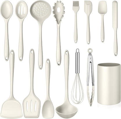 Homikit Silicone Cooking Utensil Set, 15pcs Kitchen Utensils with Holder for Nonstick Cookware, Heat Resistant Nontoxic Silicone Spatula Set Dishwasher Safe Kitchen Tools for Baking-Black