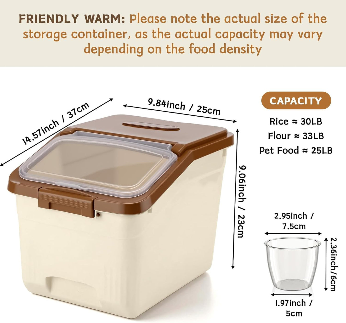 Blushtier 4 Pack Large Rice Storage Containers 30 Lbs Airtight Flour Container with Seal Locking Lid and Measuring Cup Kitchen Dry Food Storage Bins for Cereal Sugar Beans(Transparent White)