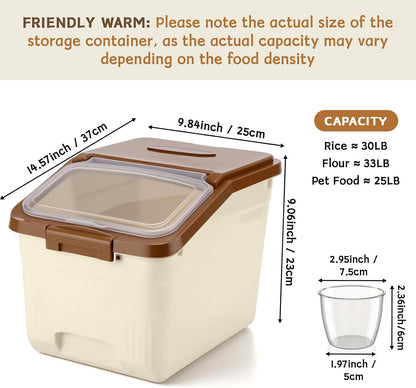 Blushtier 4 Pack Large Rice Storage Containers 30 Lbs Airtight Flour Container with Seal Locking Lid and Measuring Cup Kitchen Dry Food Storage Bins for Cereal Sugar Beans(Transparent White)