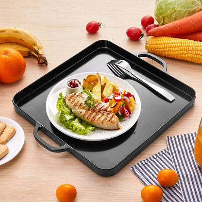 i BKGOO Foodservice Red Plastic Tray with Handle Set of 2 Large Melamine Cube Serving Platters for Parties, Table, Kitchen Size(12.5"x12.5"x1")