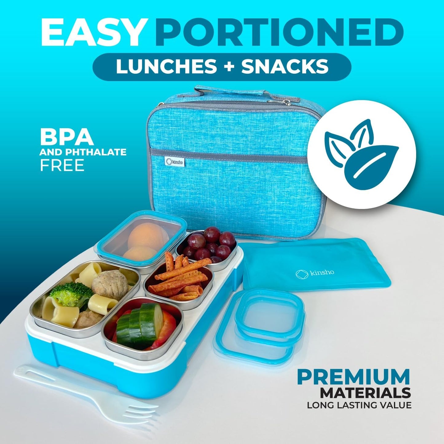 Stainless Steel Bento Lunch Box Set For Adults, Kids - Insulated Bag And Ice Pack - Leak-Proof Metal Compartment Meal Prep Food & Snack Containers For Work Travel School Daycare, 42 Oz Grey Black