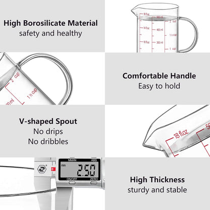 Luvan 34OZ/1000ML Glass Measuring Cup, 4 Cup Glass Measuring Cups With 3 Scales (Ml/Oz/Cup), High Borosilicate Measuring Cup With Handle and V-Shaped Spout, Dishwasher/Freezer/Microwave Safe
