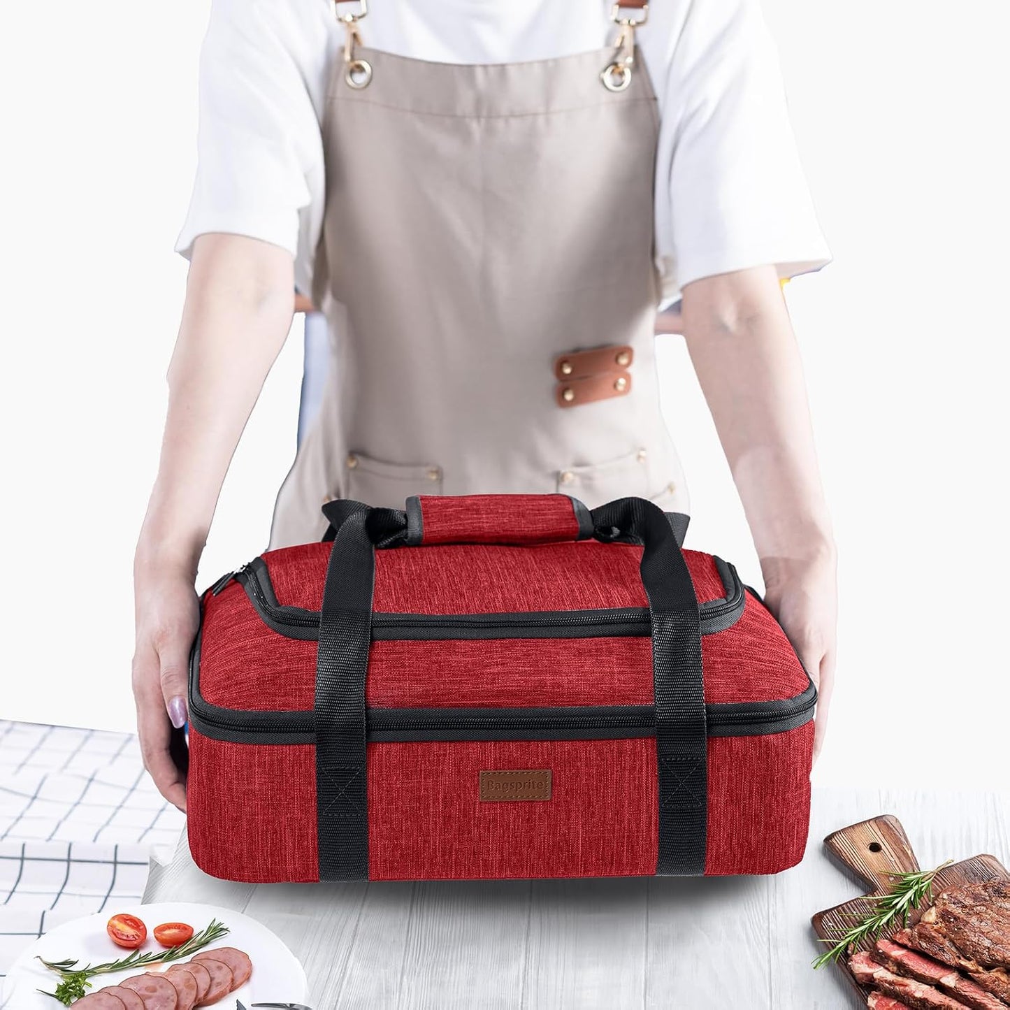 BAGSPRITE Insulated Casserole Carrier for Hot or Cold Food with Heat-resistant Mat, Casserole Dish Carrier Insulated Food Carrier, Hot Food Carrier, Foil Pan Carrier Fits 9" x 13" Baking Dish