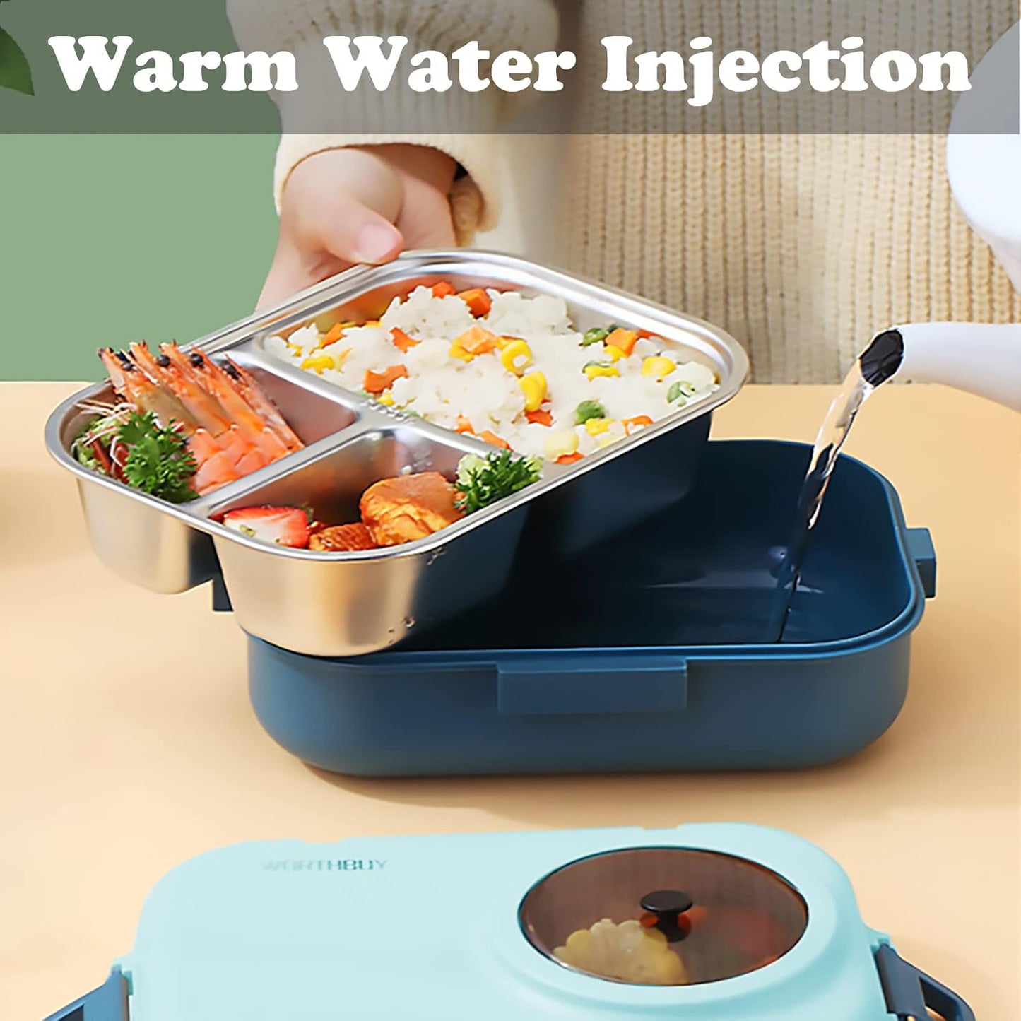 3 Compartments Bento Lunch box with Soup Bowl, Insulated Lunch Bag and Portable Utensils, Stainless Steel Camera Lunch Containers，Leak Proof Bento Box for Kids Adults Men Women…