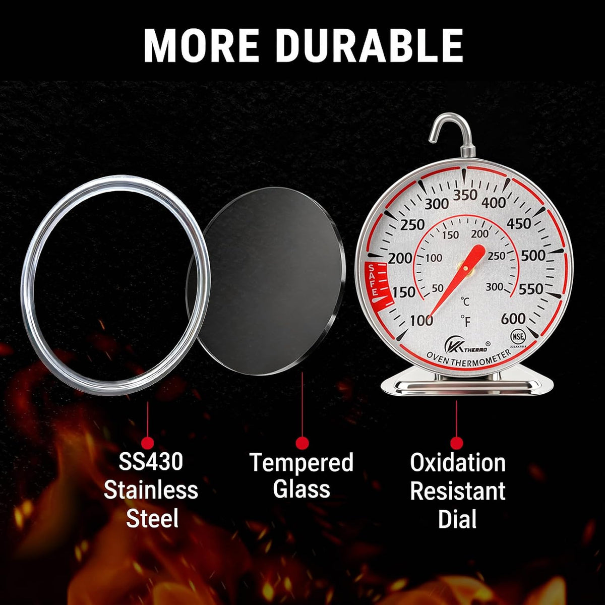 Oven Thermometer 2.75-Inch Dual Scale, 50-300°C/100-600°F, NSF 2‑Pack