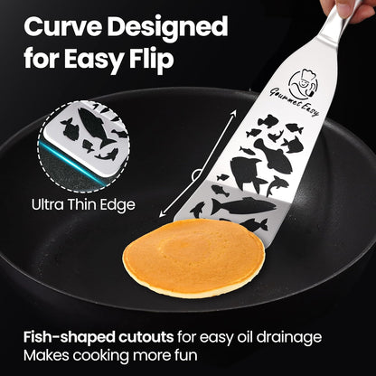 Gourmet Easy Fish Spatula Set, Ultra-Thin Edge for Easy Turning & Flipping | Stainless Steel, Kids Friendly, Ergonomic Non-Slip Grip for Secure Control, Versatile Use, Dishwasher Safe, 5-Year Warranty