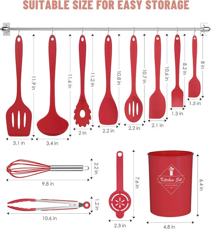 Kitchen Utensils Set-12 Pieces Silicone Cooking Utensils Set (Dishwasher Safe) 392°F Heat Resistant Spatula Set,Kitchen Utensil Set for Nonstick Cookware,Best Kitchen Tools with Holder