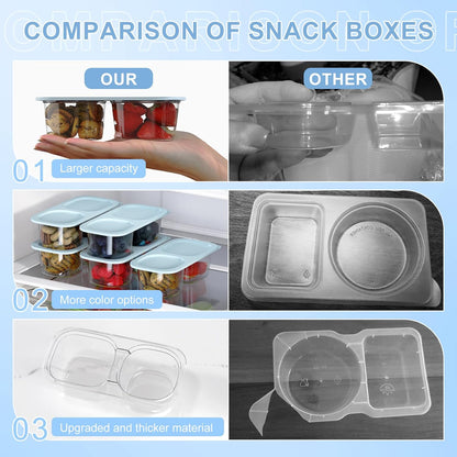 Snack Pack Containers for Kids, 5 Pack Reusable Snack Containers with Lids, 2 Compartment Small Bento Snack Box, BPA-Free, Lunchbox Accessories for Travel