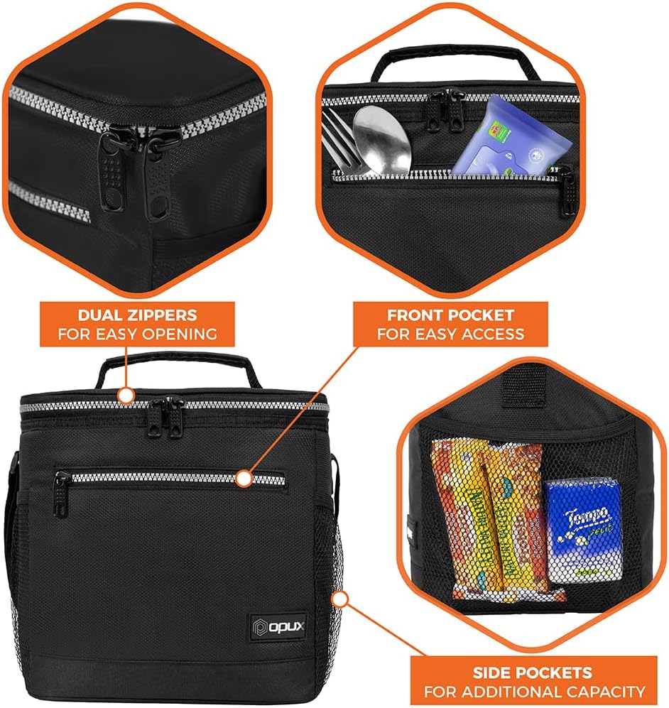 opux Insulated Lunch Box Men Women, Lunch Bag for Work School, Leakproof Soft Cooler Tote Adult, Large Lunch Pail Kids Boys Girls, Picnic Beach Food Bag with Shoulder Strap, Purple Floral