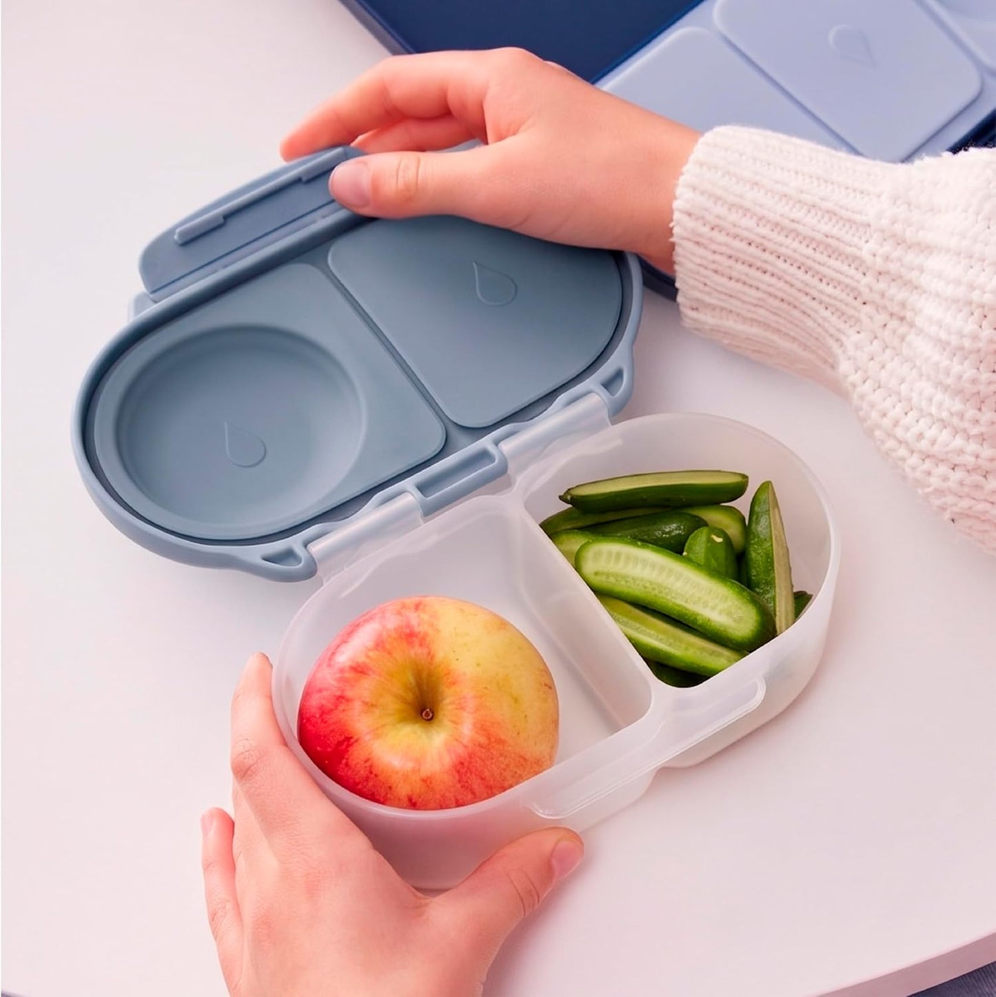 b.box Snack Box 2-Pack - Leak Proof Mini Bento Box for Kids & Toddlers, 2 Compartment Snack Containers for Kids, Dishwasher Safe, BPA-Free, PFAS-Free, Ages 4mo+, 1 3/4 Cup Each (Strawberry + Lilac)